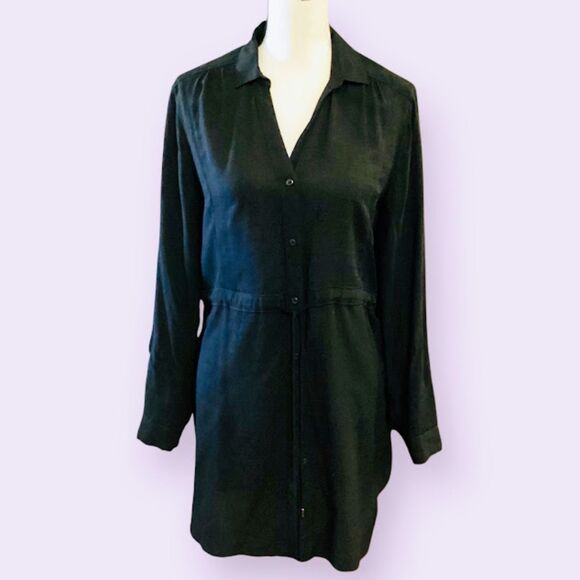Anthropologie HD in Paris Carmina Women's Front Button Shirt Dress Black Small - Picture 2 of 9